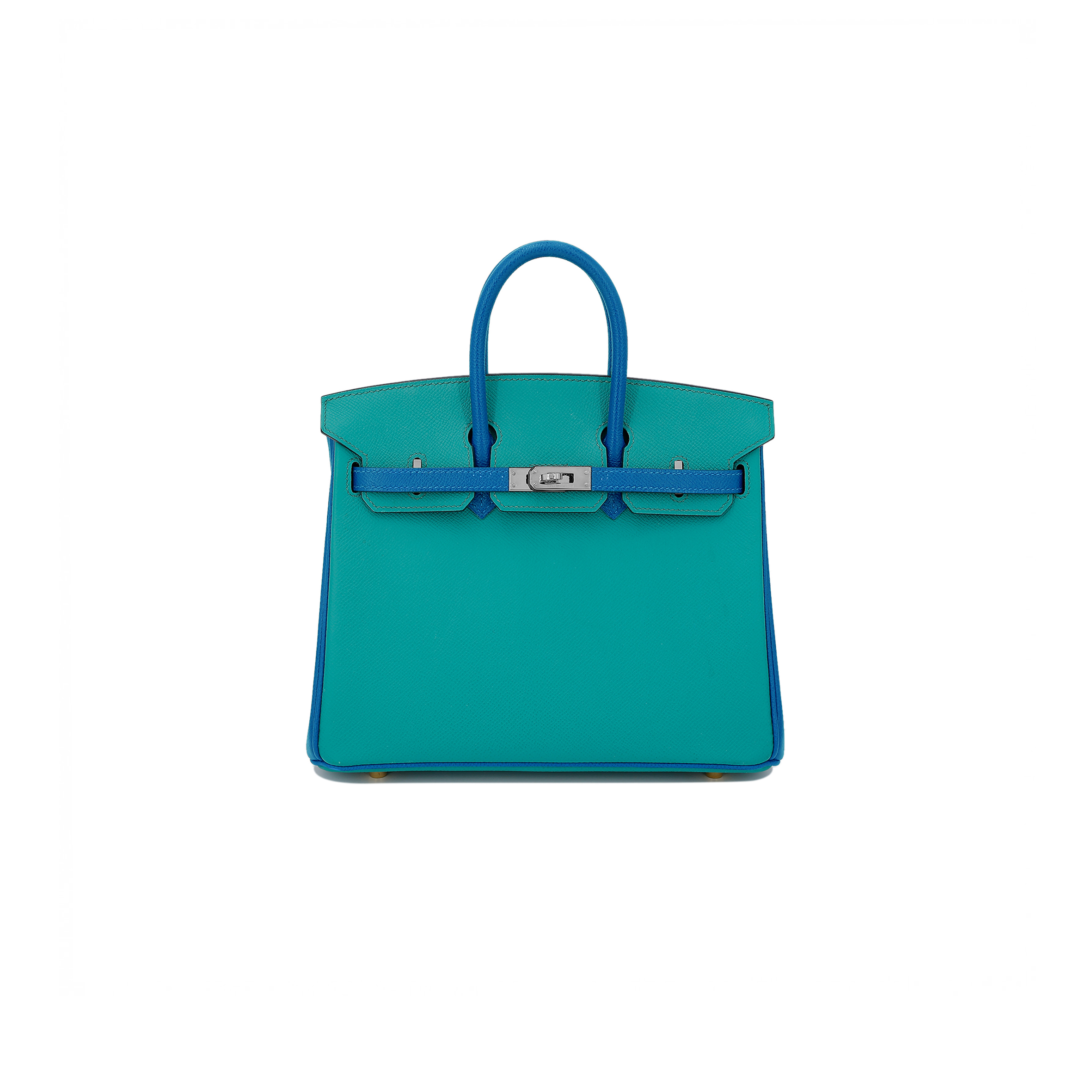 HERMÈS MASTER BIRKIN 25 EPSOM MALACHITE GREEN AND WATER FAIRY BLUE SILVER BUCKLE BAG H028369CK73 (25*18*13cm)